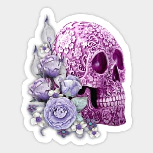 Purple Floral Sugar Skull Day Of The Dead Purple Flowers Sticker